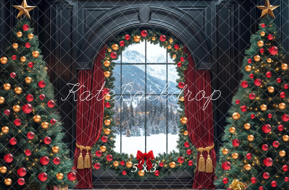 Kate Christmas Tree Retro Black Window Backdrop Designed by Mini MakeBelieve