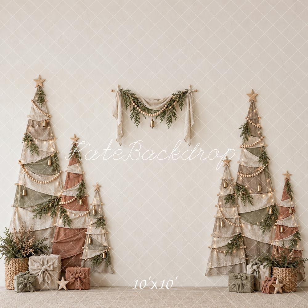 Kate Christmas Boho Fabric Trees Neutral Garland Gifts Printed Backdrop Designed by Vertigo Productions
