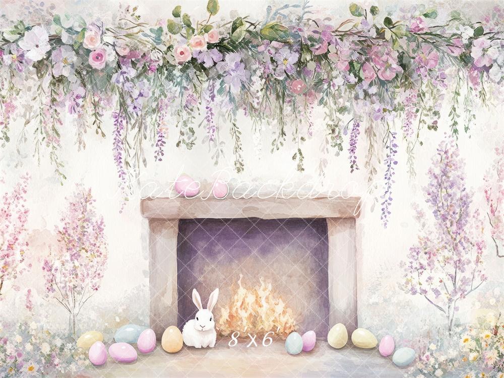 Fondo de chimenea floral de conejito de Pascua diseñado por Mini MakeBelieve