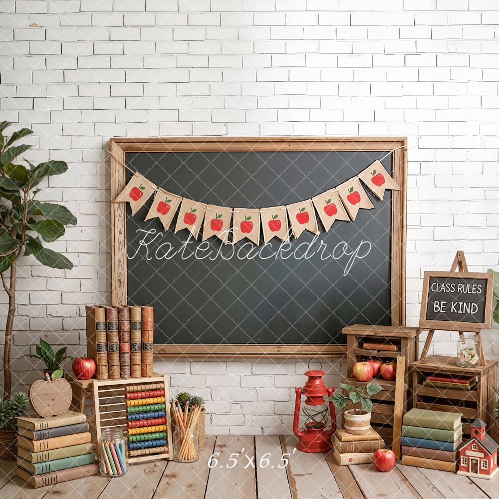 Kate Back to School Blackboard Apples Books Backdrop Designed by Emetselch