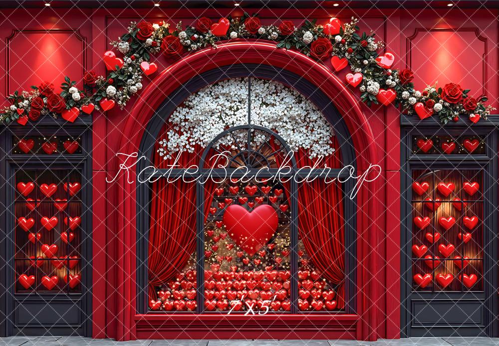 Kate Valentine's Day Red Roses Heart Window Arch Backdrop Designed by Mini MakeBelieve