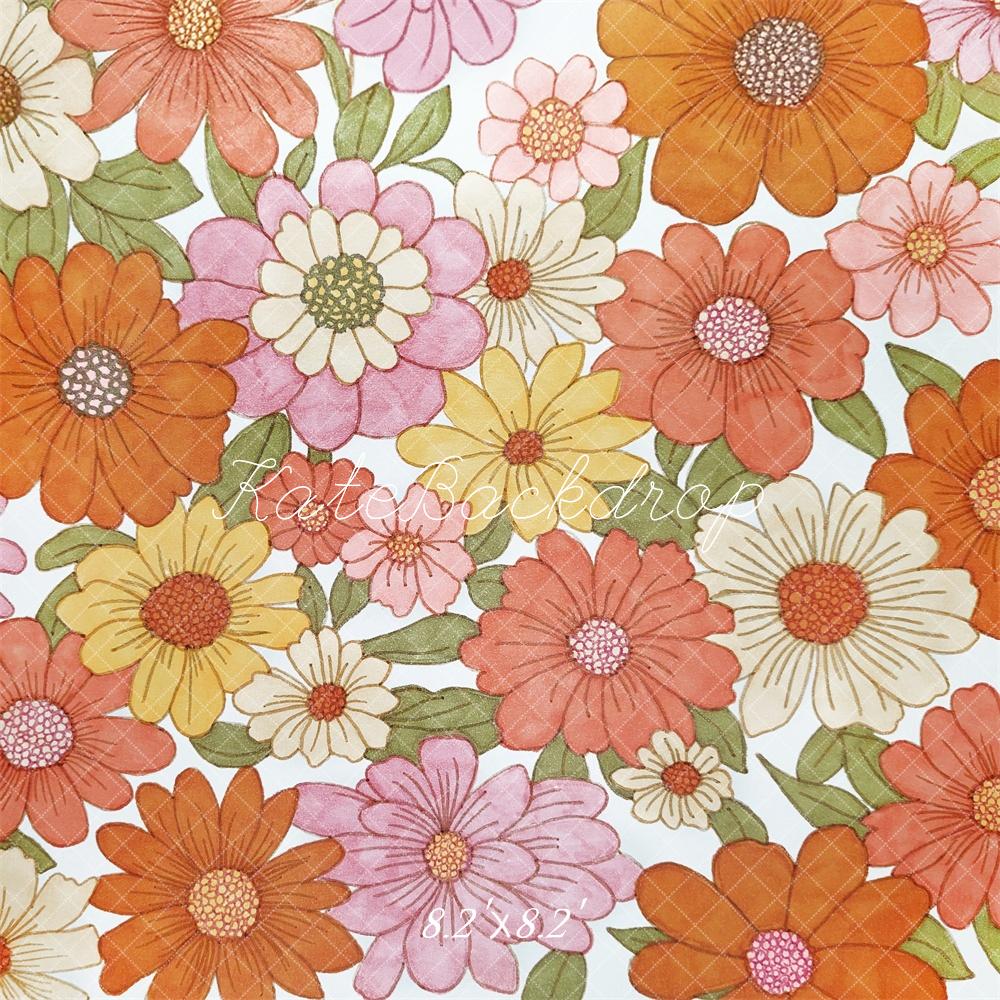Fondo retro de flores rosa, naranja y amarillo diseñado por Mandy Ringe Photography
