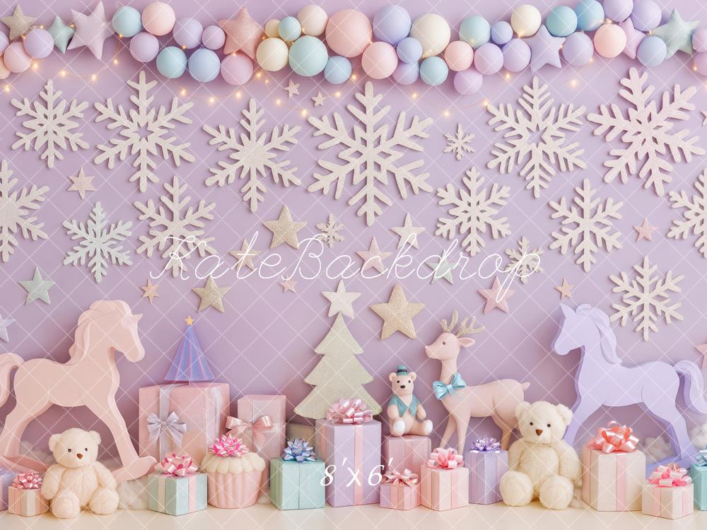 Kate Christmas Pastel Snowflakes Gifts Rocking Horse Reindeer Backdrop Designed by Patty Roberts