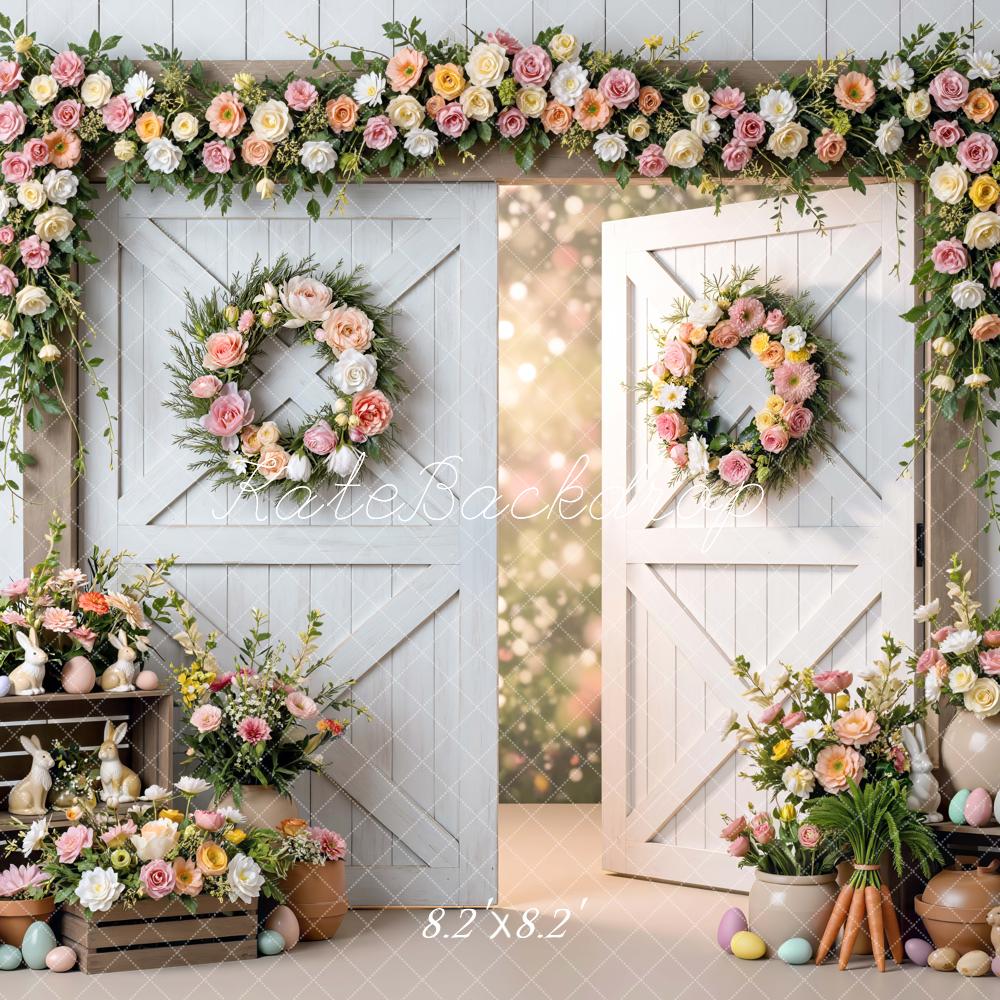 Kate Easter Bunny Barn Door Pastel Flowers Backdrop Designed by Mini MakeBelieve