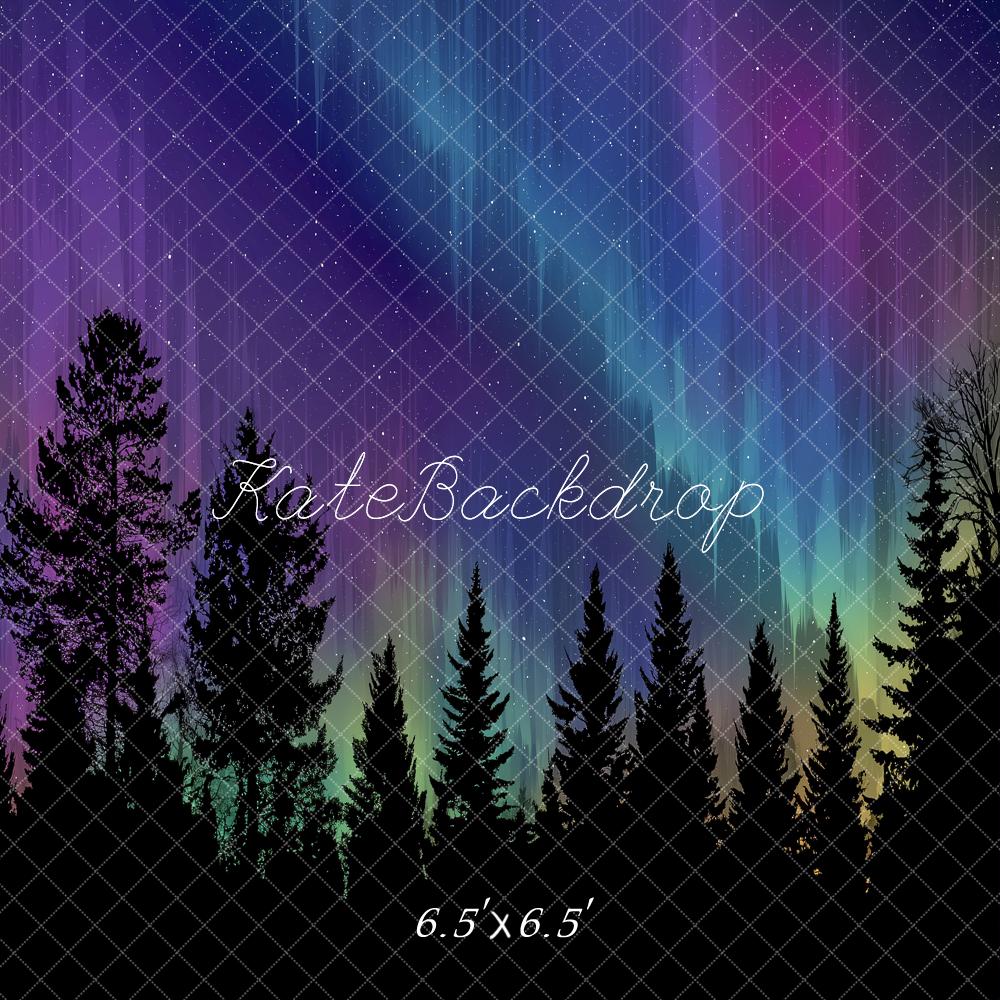 Kate Aurora Borealis Night Forest Printed Backdrop Designed by Angela Miller