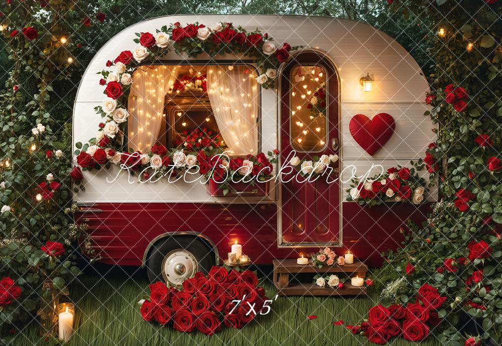 Kate Valentine's Day Romantic Flower Heart Caravan Backdrop for Photography Designed by Emetselch
