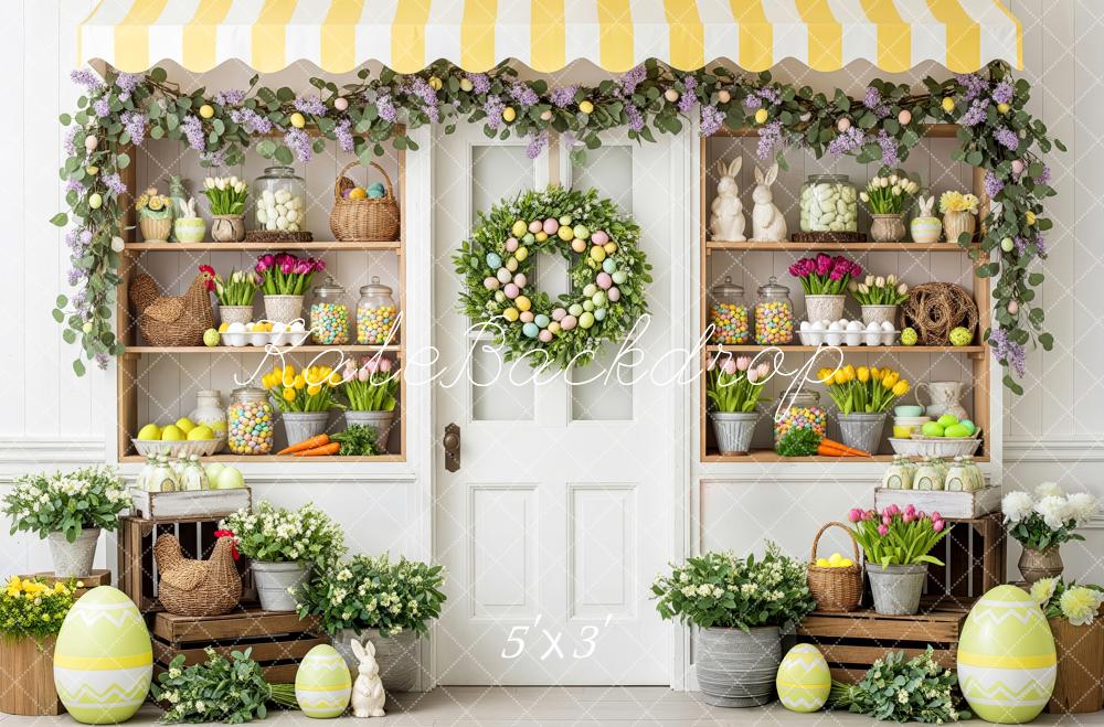 Kate Easter Bunny Flower Arch Candy Shelves Printed Backdrop Designed by Patty Roberts