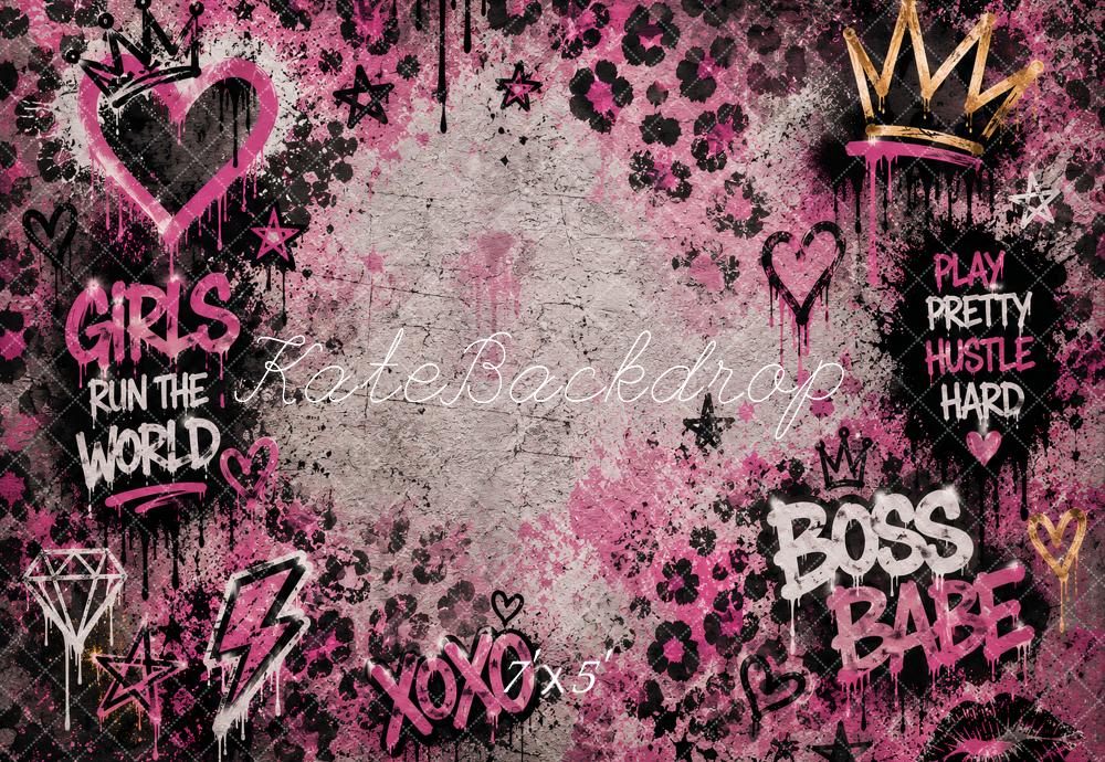 Kate Birthday Girls Pink Graffiti Crown Leopard Hearts Printed Backdrop Designed by Ashley Paul