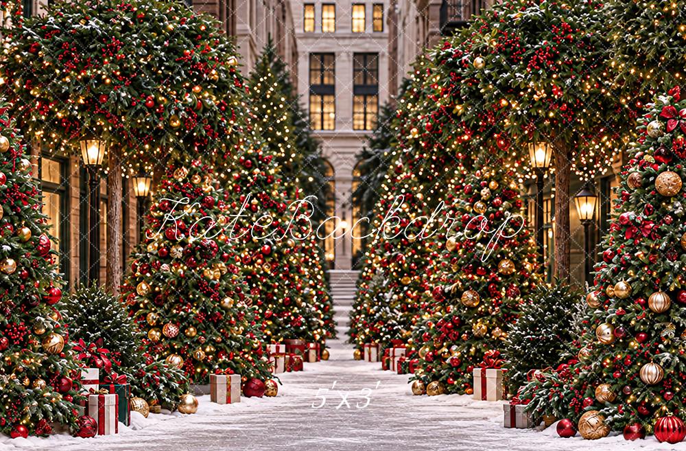 Kate Christmas Tree Shop Snowy City Street Printed Backdrop Designed by Angela Miller