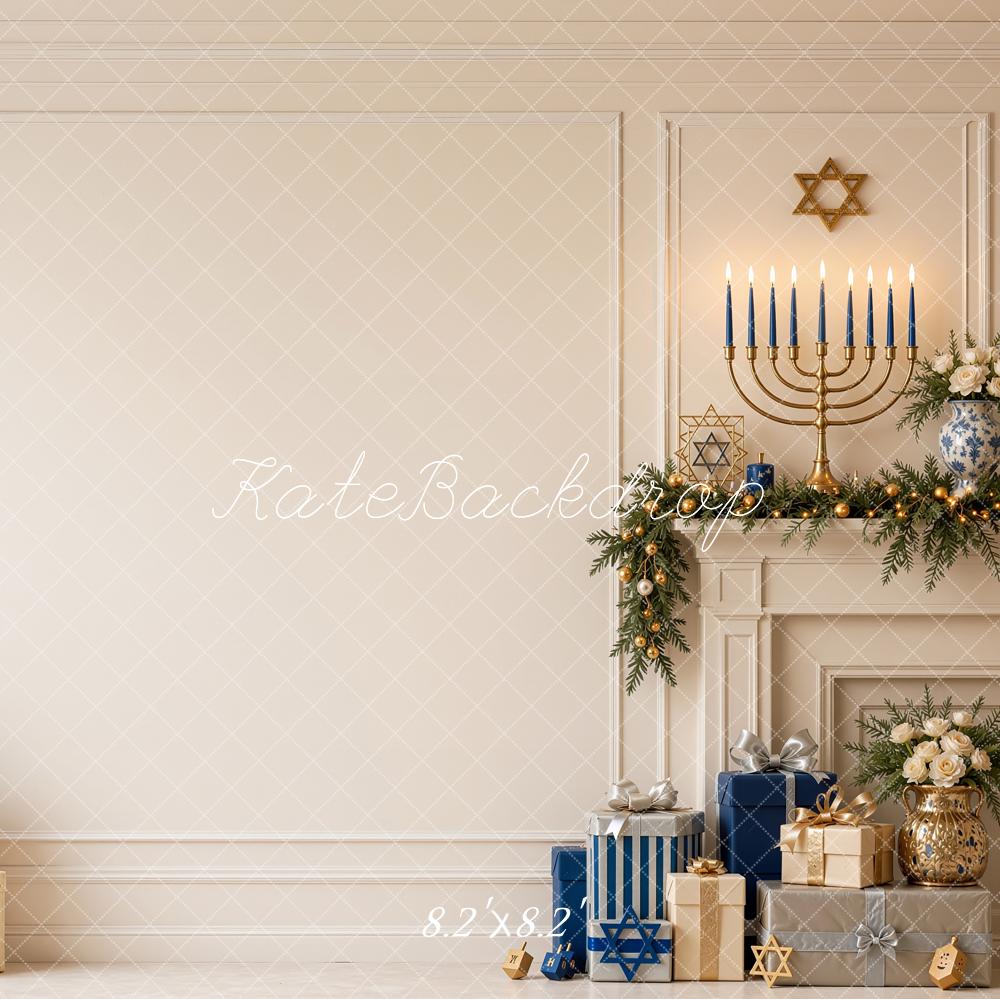 Kate Religion Hanukkah Menorah Star Of David Fireplace Printed Backdrop Designed by Shutter Swan Studios