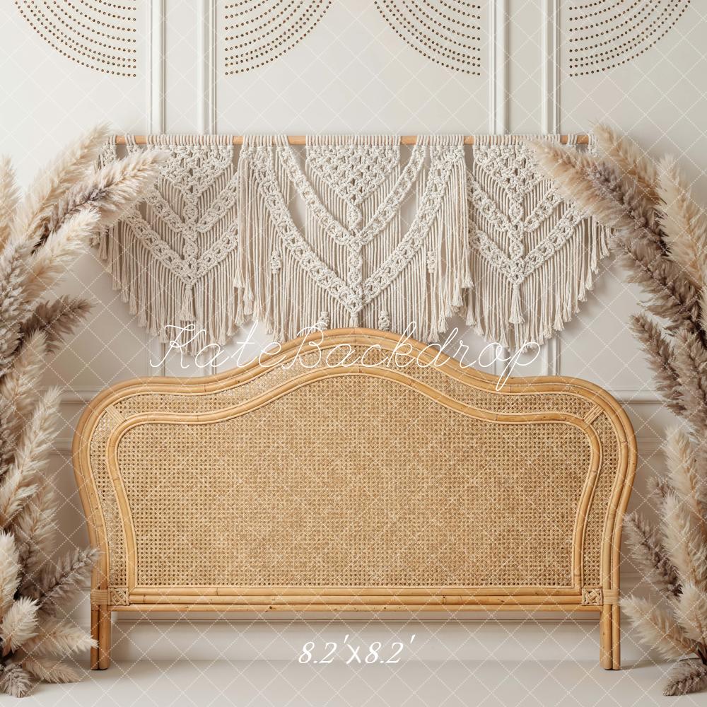 Kate Boho Macrame Rattan Headboard Pampas Grass Printed Backdrop Designed by Mini MakeBelieve