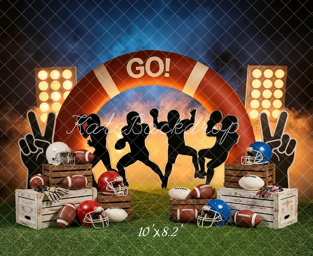 Kate Sports Football Stadium Arch Crates Helmets Silhouettes Backdrop Designed by Emetselch