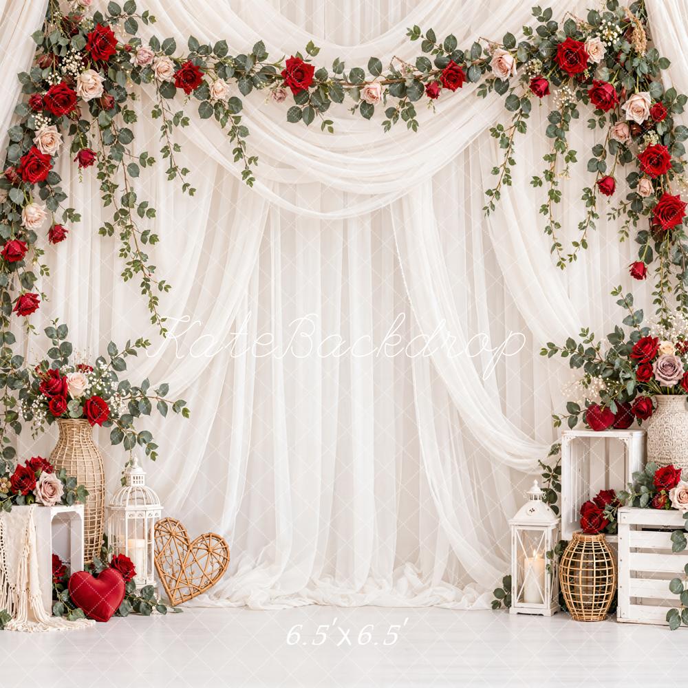 Kate Wedding Flower Arch Red Roses Printed Backdrop Designed by Emetselch
