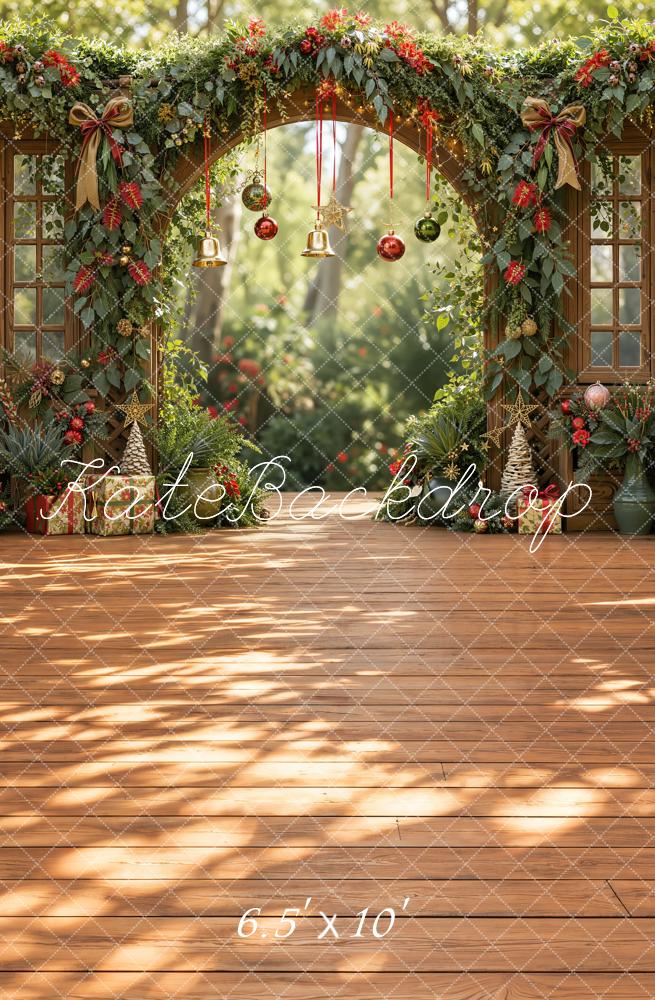 Kate Christmas Greenery Arch Bells Printed Backdrop Designed by Emetselch