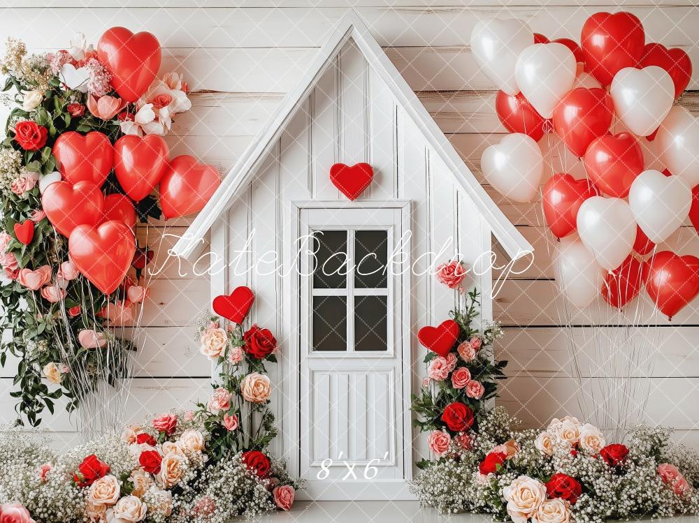 Kate Valentine Heart Balloon Floral House Backdrop Designed by Patty Roberts