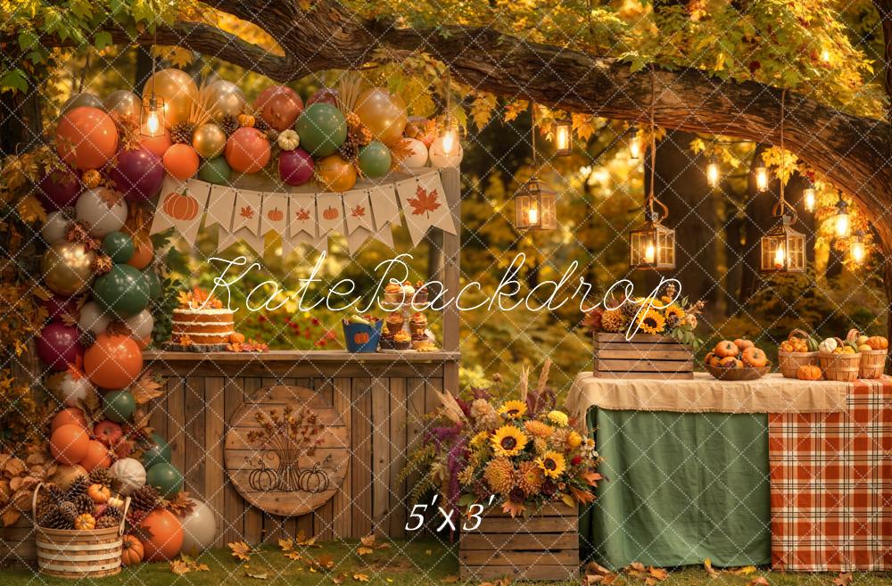 Kate Fall Forest Branch Arch Stand Pumpkin Balloon Harvest Party Printed Backdrop Designed by Emetselch