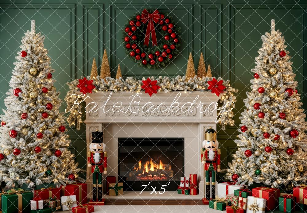 Kate Christmas Fireplace Christmas Tree Nutcracker Wreath Backdrop Designed by Patty Roberts