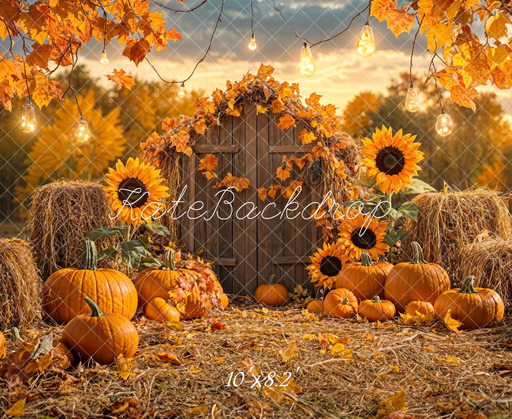Kate Fall Pumpkin Sunflower Barn Backdrop Designed by Emetselch