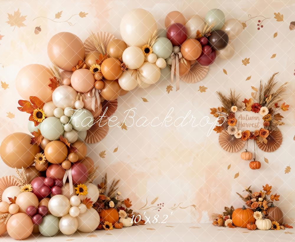 Kate Fall Birthday Floral Balloon Arch Garland Pumpkin Printed Backdrop Designed by Patty Roberts