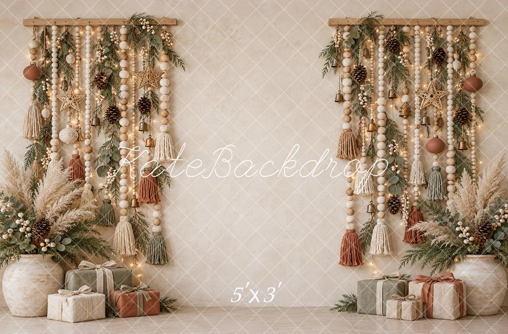 Kate Christmas Boho Beads Tassels Greenery Gifts Printed Backdrop Printed Backdrop Designed by Vertigo Productions