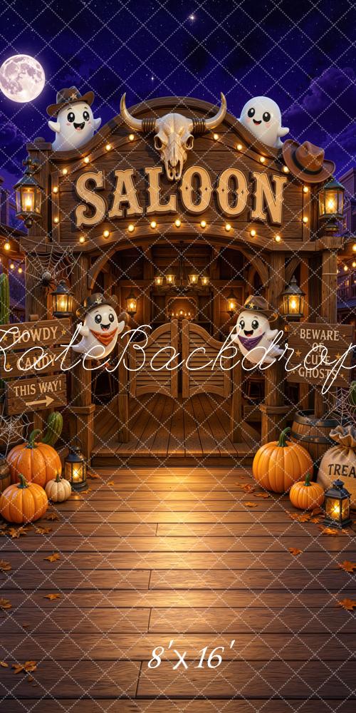 Kate Sweep Halloween Trunk or Treat Western Saloon Ghosts Pumpkins Skull Printed Backdrop Designed by Mini MakeBelieve