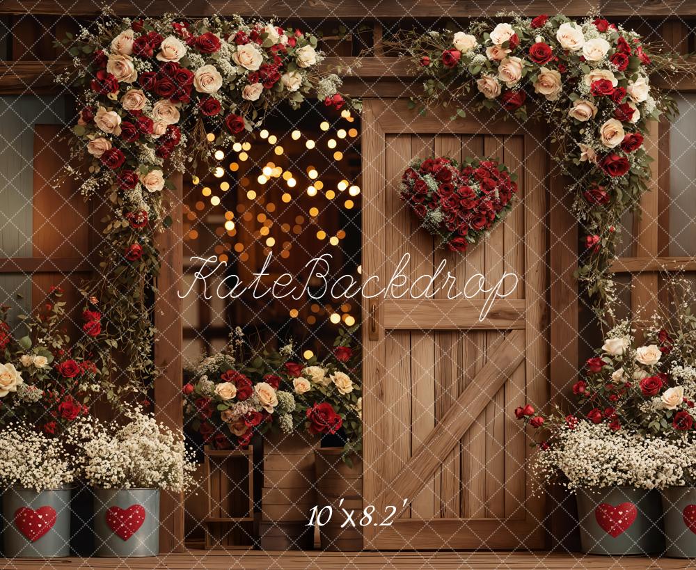 Kate Valentines Flower Arch Heart Wooden Barn Door Backdrop Designed by Emetselch