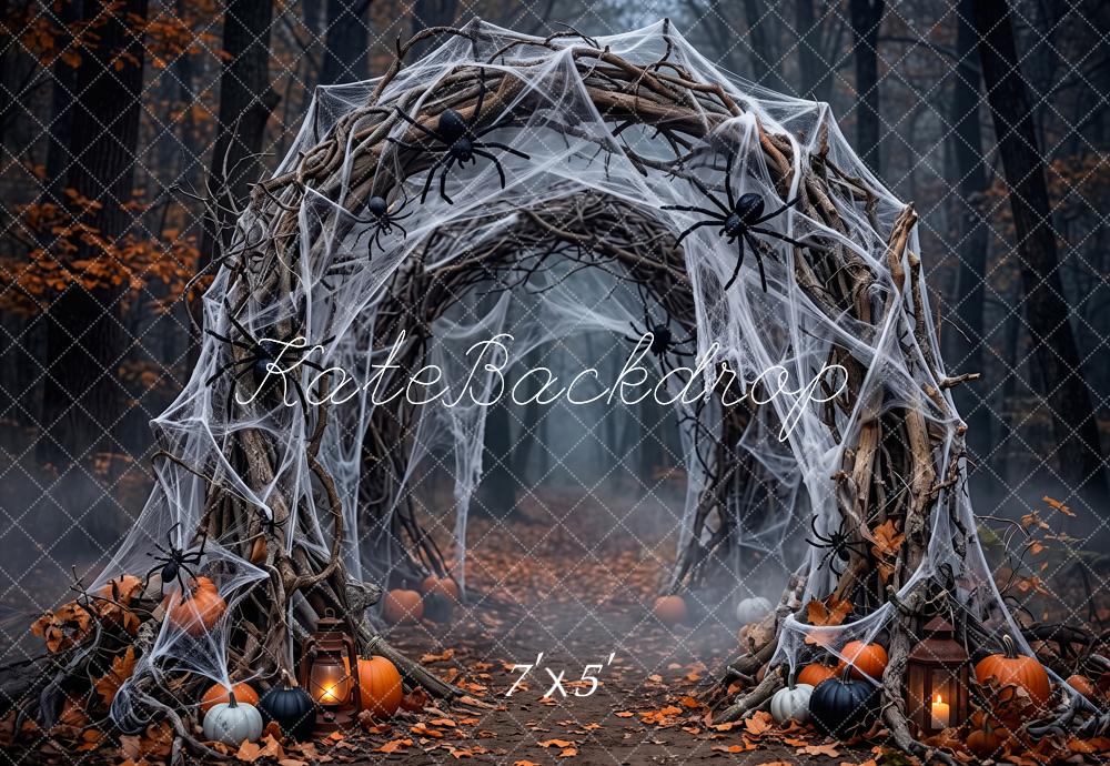 Kate Halloween Spooky Spider Web Tunnel Pumpkin Arch Printed Backdrop Designed by Patty Roberts