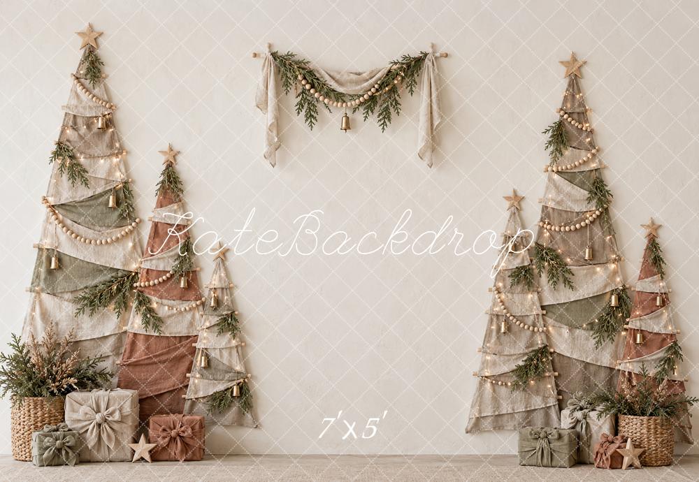 Kate Christmas Boho Fabric Trees Neutral Garland Gifts Printed Backdrop Designed by Vertigo Productions