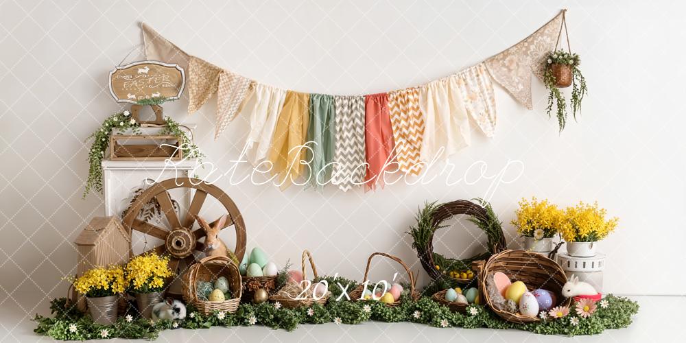 Kate Easter Bunny Eggs Garland Cart Wheel Flowers Backdrop Designed by Emetselch