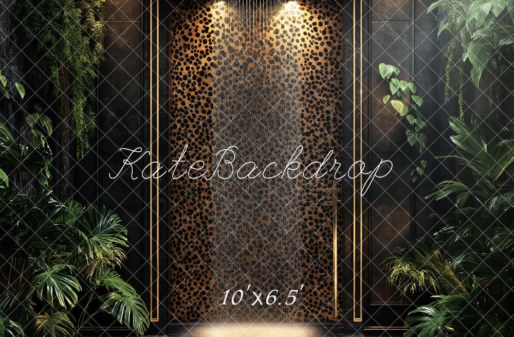 Kate Boudoir Jungle Leopard Print Wall Greenery Shower Backdrop Designed by Ashley Paul
