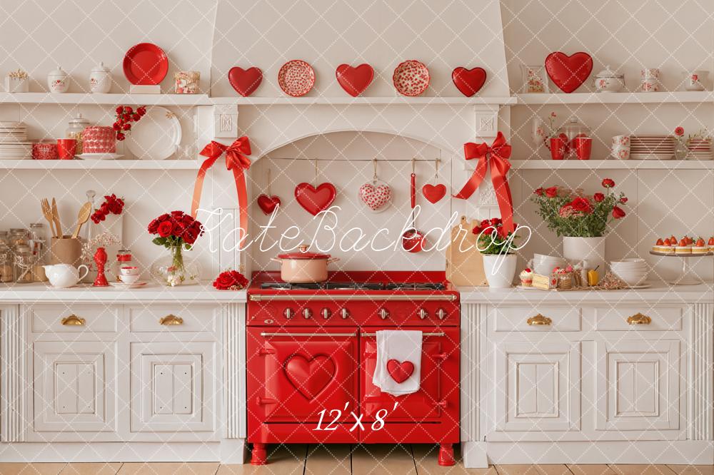 Kate Valentine's Day Kitchen Red Hearts Roses Backdrop Designed by Emetselch