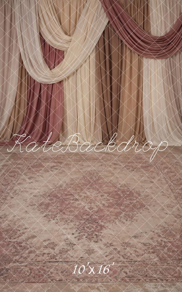 Kate Sweep Blush Cream Draped Curtains Printed Backdrop Designed by Vertigo Productions