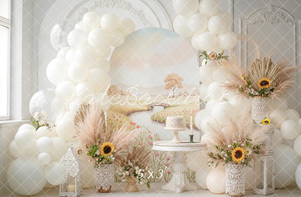 Kate Mother's Day Boho Sunflower Balloon Arch River Pastel Flowers Backdrop Designed by Emetselch