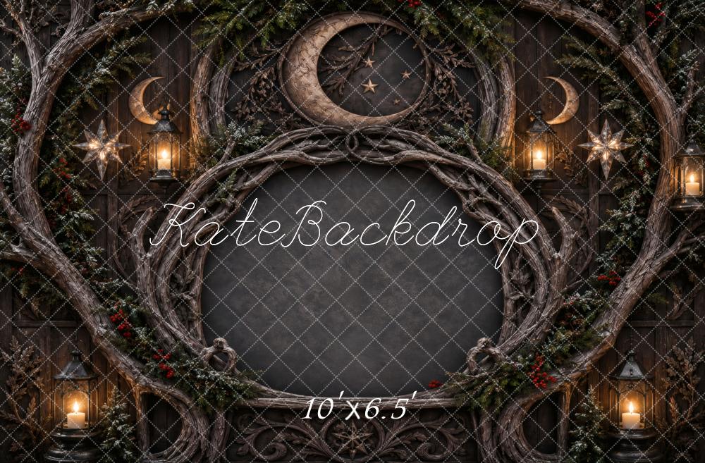 Kate Woodland Moon Crescent Lantern Star Wreath Printed Backdrop Designed by Vertigo Productions