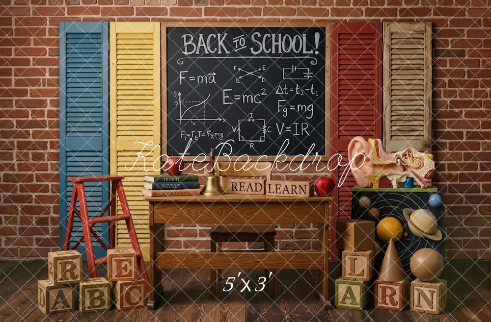 Kate Back To School Blackboard Brick Wall Books Blocks Printed Backdrop Designed by Emetselch