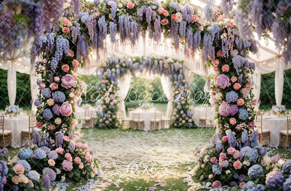 Kate Spring Flower Arch Pastel Floral Garden Printed Backdrop Designed by Emetselch