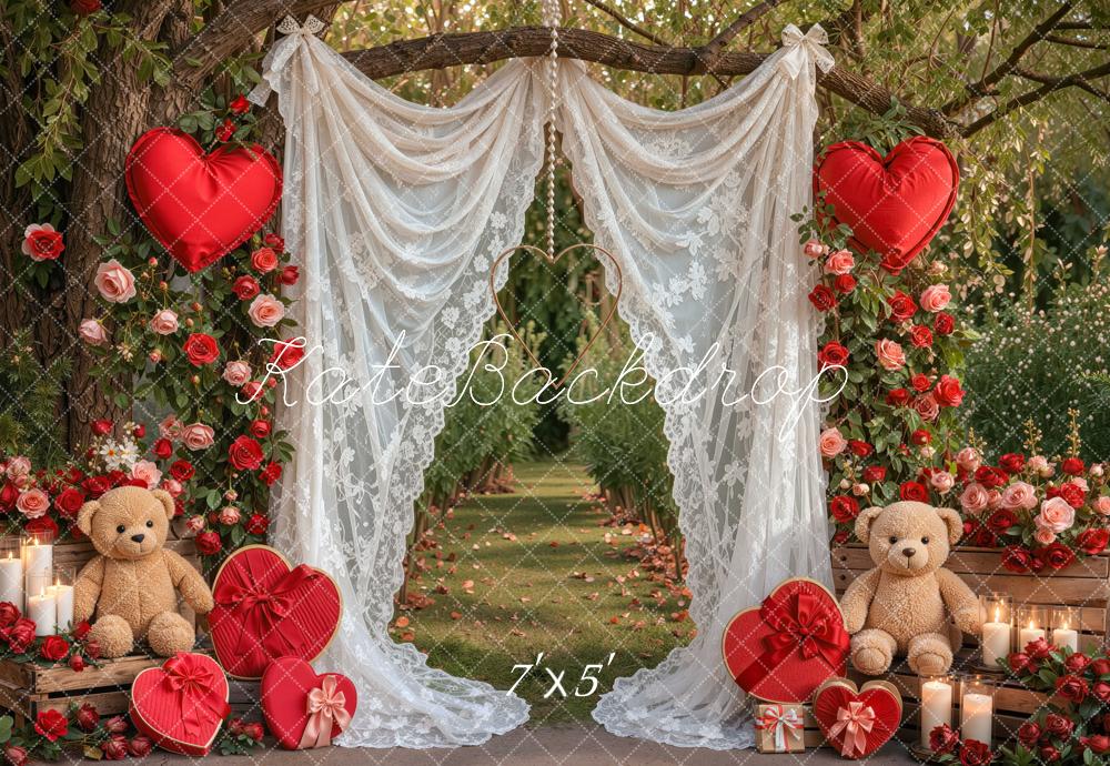 Kate Valentine's Day Rose Heart Lace Branch Arch Printed Backdrop Designed by Mini MakeBelieve