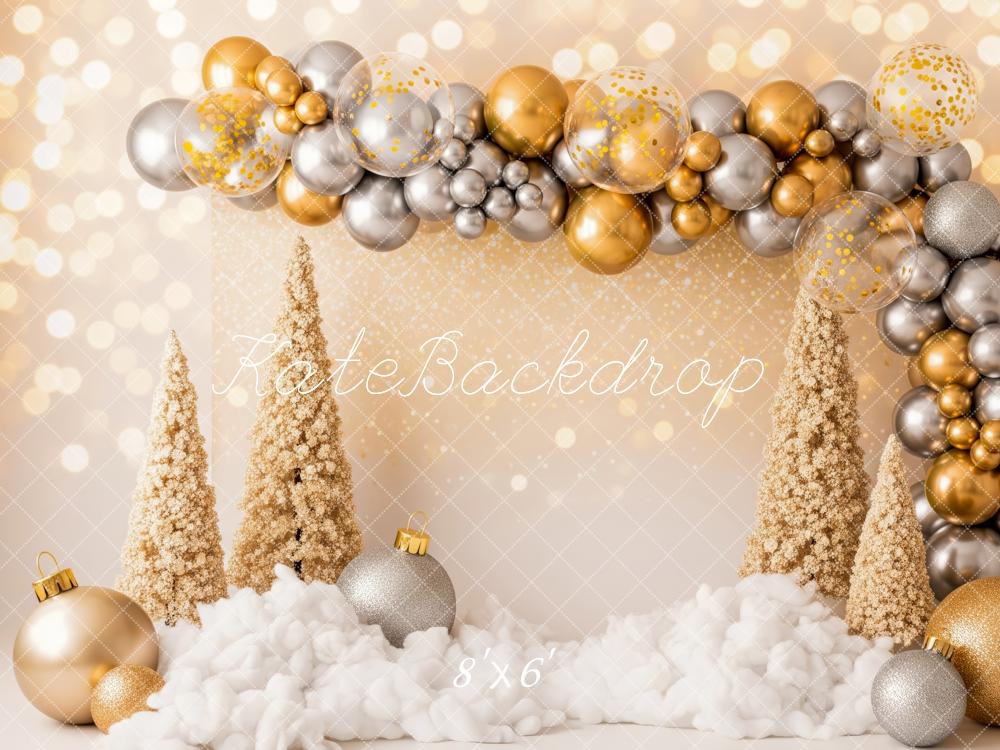 Kate Christmas Gold Silver Balloon Arch Trees Cloud Backdrop Designed by Patty Roberts