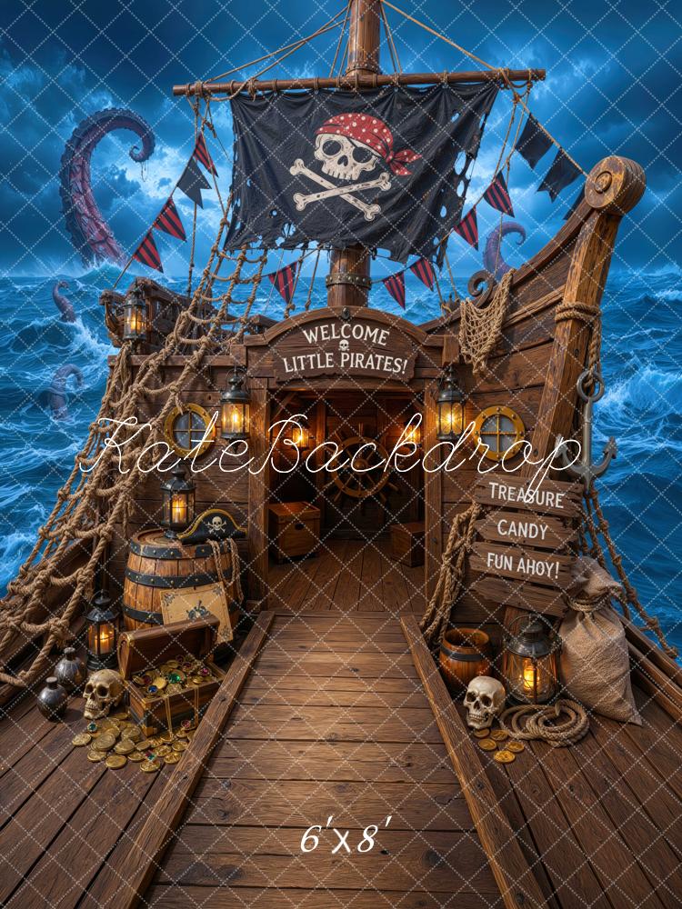 Kate Halloween Trunk or Treat Pirate Ship Treasure Skull Ocean Printed Backdrop Designed by Mini MakeBelieve
