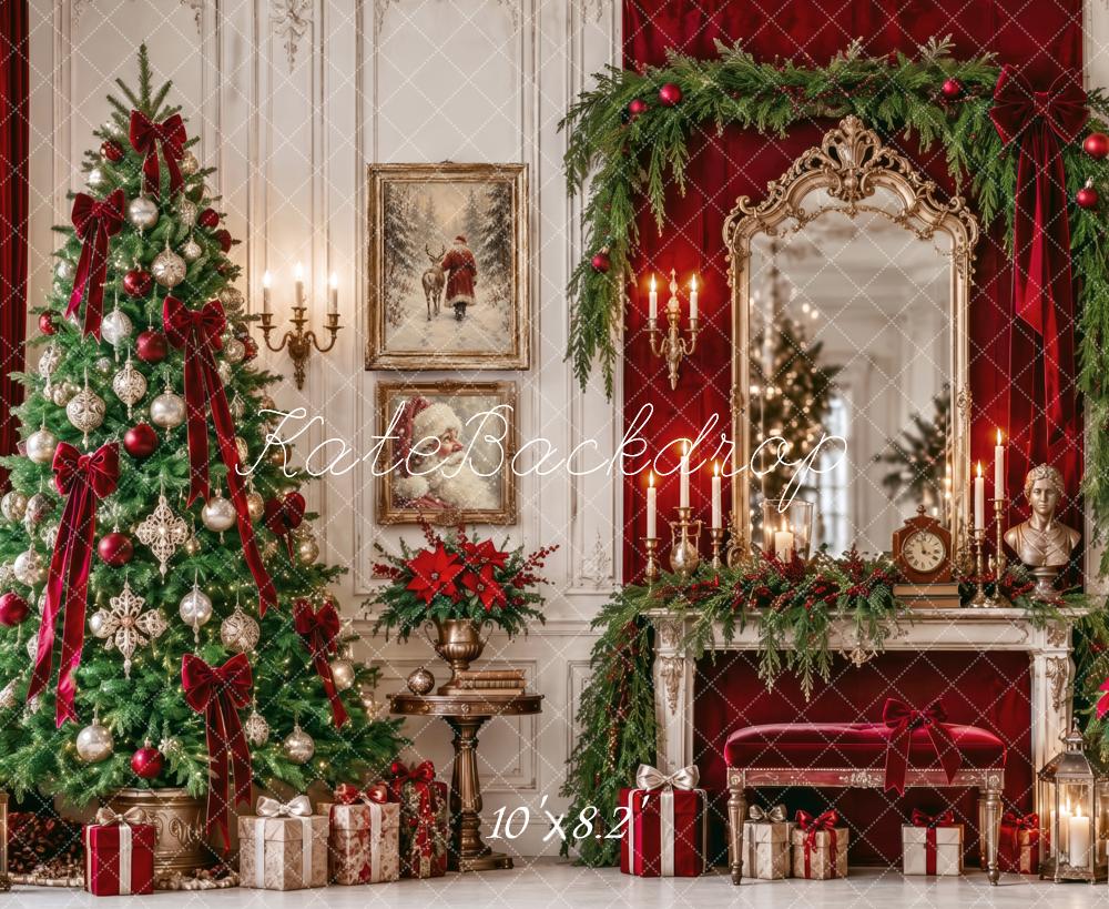 Kate Christmas Tree Garland Dressing Mirror Vintage Printed Backdrop Designed by Patty Roberts
