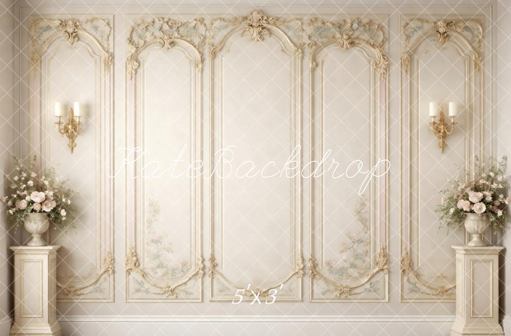 Kate Elegant Vintage Wall Floral Pedestals Sconces Printed Backdrop Designed by Vertigo Productions