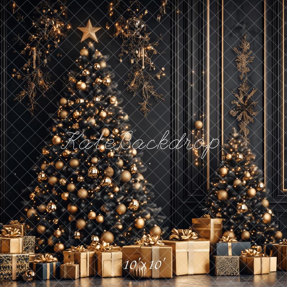 Kate Christmas Tree Golden Gifts Black Backdrop Designed by Patty Roberts
