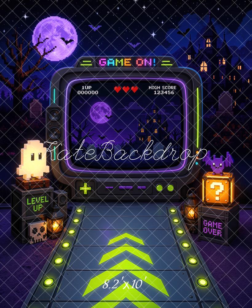 Kate Halloween Trunk or Treat Video Games Haunted House Printed Backdrop Designed by Mini MakeBelieve