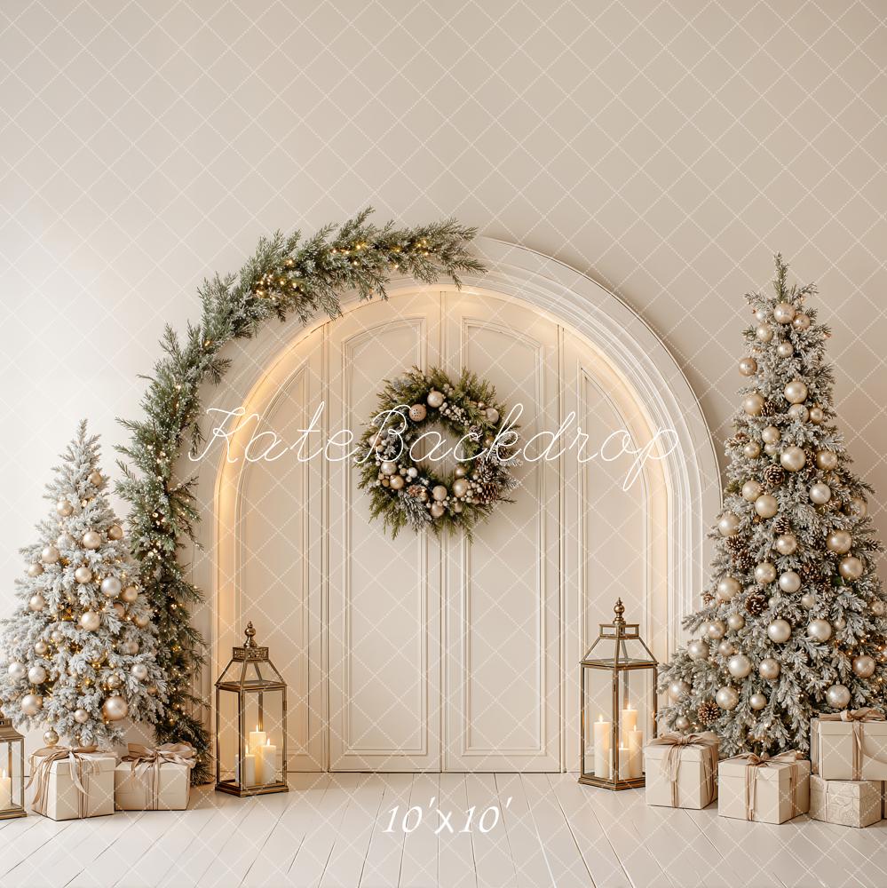 Kate Christmas White Arch Christmas Trees Wreath Printed Backdrop Designed by Emetselch