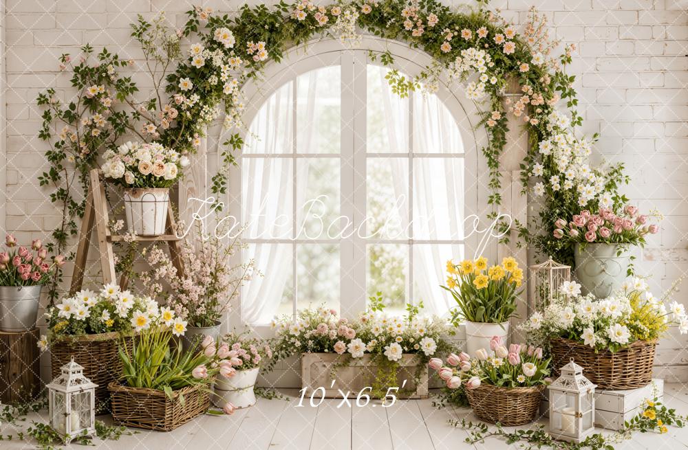 Kate Spring Flower Arch White Curtains Window Printed Backdrop Designed by Emetselch