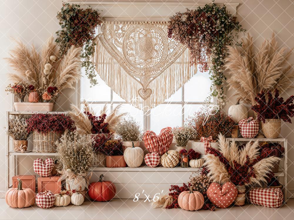 Kate Valentine Boho Macrame Pumpkin Floral Window Backdrop Designed by Emetselch