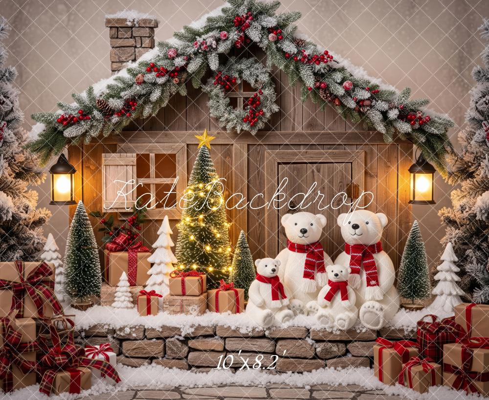 Kate Christmas Polar Bear Cabin Snow Gift Boxes Backdrop Designed by Patty Roberts
