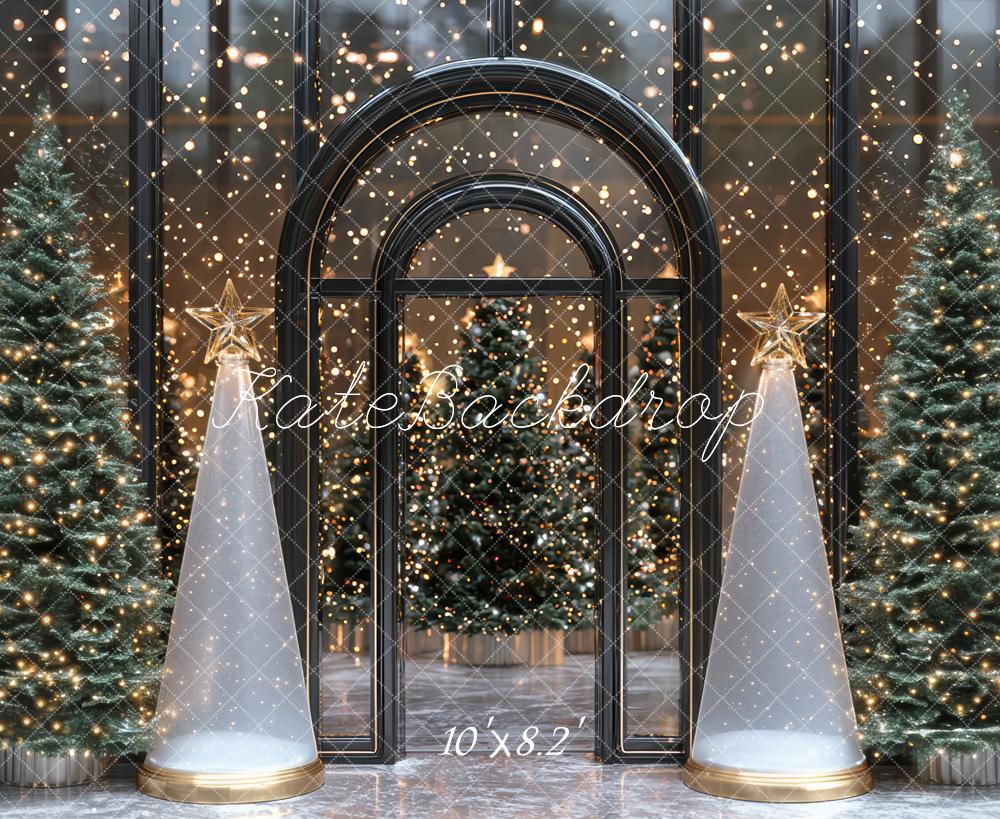 Kate Christmas Trees Arch String Lights Backdrop Designed by Mini MakeBelieve