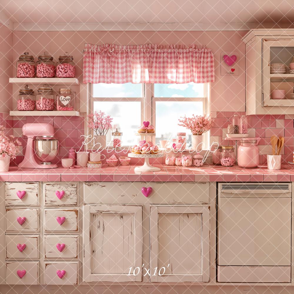 Kate Valentine's Day Pink Kitchen Hearts Backdrop Designed by Emetselch