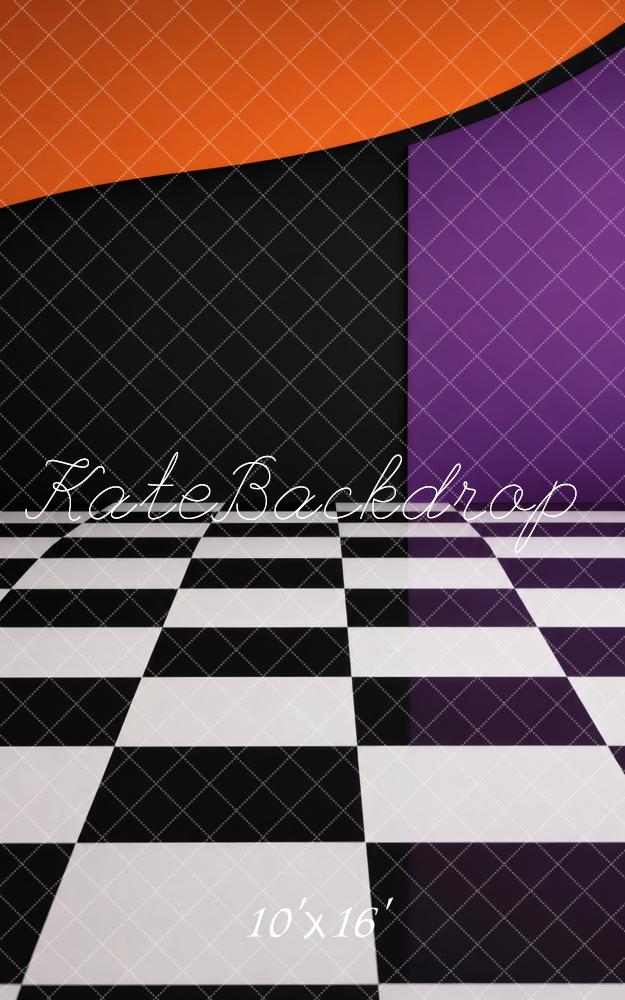 Kate Sweep Halloween Orange Black Purple Checkerboard Printed Backdrop Designed by Vertigo Productions